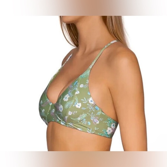 INGER BIKINI TOP GREEN And White Floral Tie size M Summer Pool Beach - Picture 1 of 9